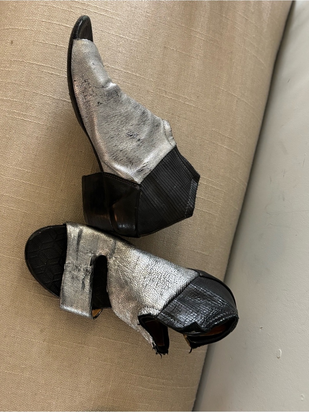 A.S.98 Silver and Black Cutout Heeled Ankle Boots